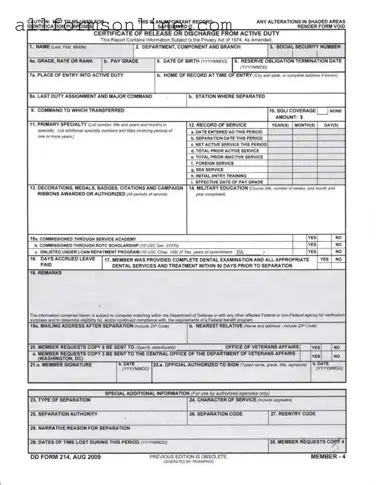 Free Dd 214 PDF Form
