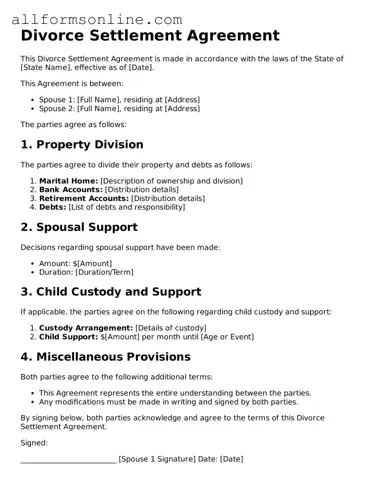 Blank Divorce Settlement Agreement Form