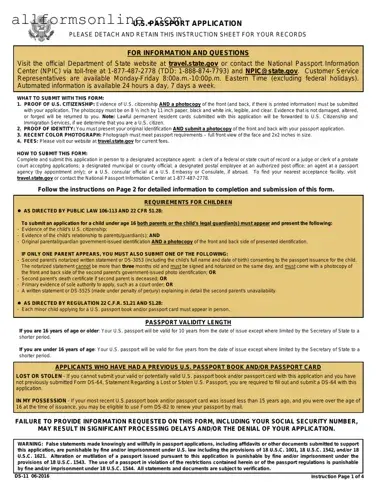 Free DS-11 U.S. Passport application PDF Form
