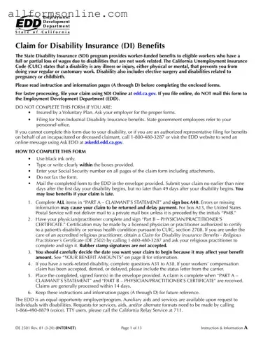 Free EDD DE 2501 PDF Form