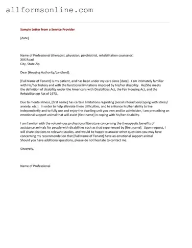 Free Emotional Support Animal Letter PDF Form