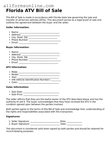 Attorney-Approved  ATV Bill of Sale Form for Florida