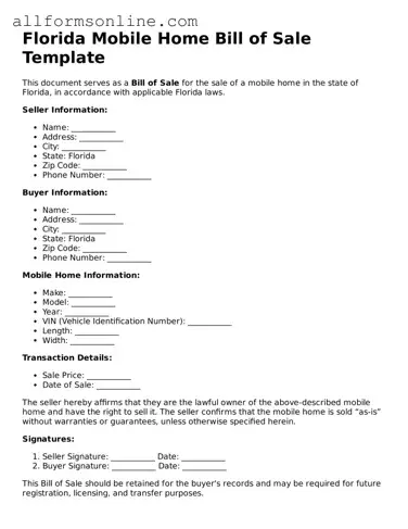 Attorney-Approved  Mobile Home Bill of Sale Form for Florida