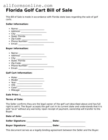 Attorney-Approved  Golf Cart Bill of Sale Form for Florida