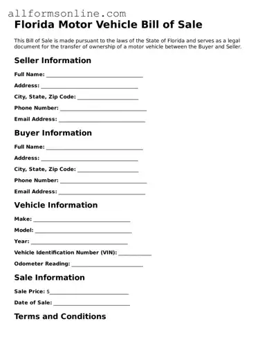 Attorney-Approved  Motor Vehicle Bill of Sale Form for Florida