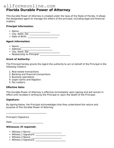 Attorney-Approved  Durable Power of Attorney Form for Florida