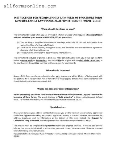 Free Florida Financial Affidavit Short 12.902(b) PDF Form