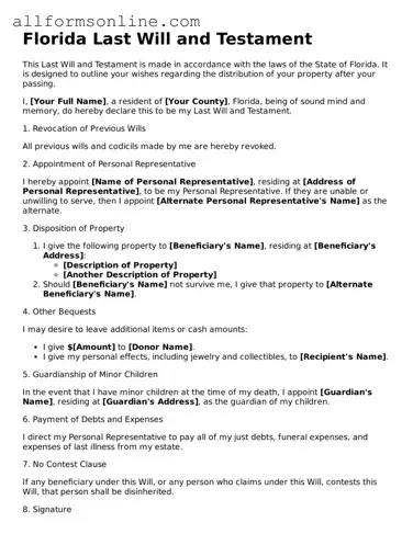 Attorney-Approved  Last Will and Testament Form for Florida