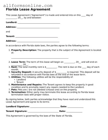 Attorney-Approved  Lease Agreement Form for Florida