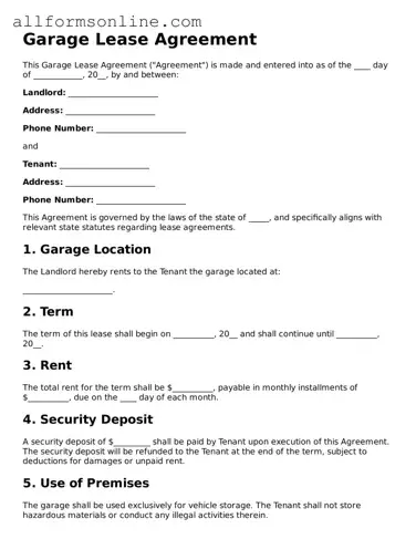Blank Garage Lease Agreement Form