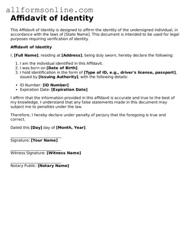 Blank Affidavit of Identity Form