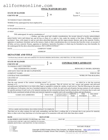 Free Illinois Final Waiver Of Lien PDF Form