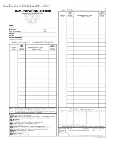 Free Immunization Record PDF Form