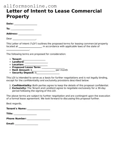 Blank Letter of Intent to Lease Commercial Property Form