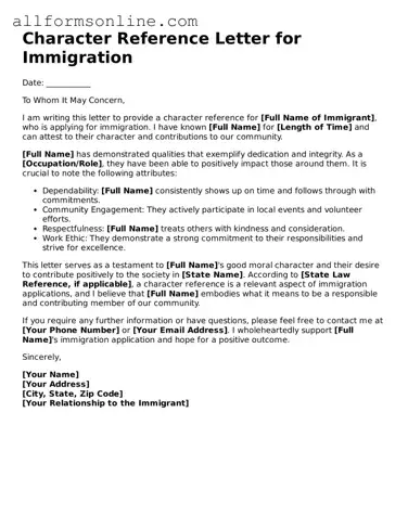 Blank Character Reference Letter for Immigration Form