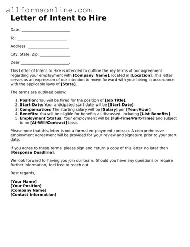 Blank Letter of Intent to Hire Form