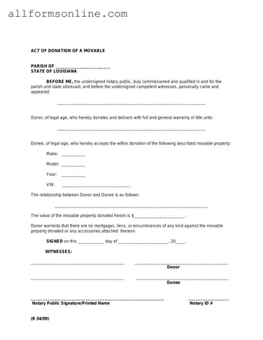 Free Louisiana act of donation PDF Form