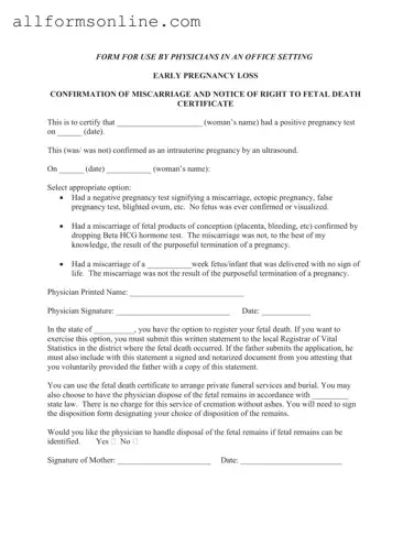 Free Miscarriage Discharge Paper PDF Form