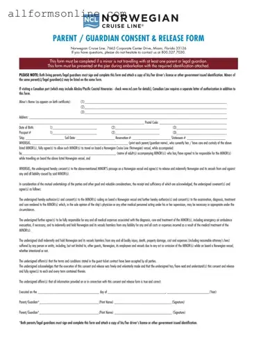 Free NCL Parental Consent PDF Form