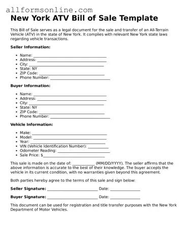 Attorney-Approved  ATV Bill of Sale Form for New York