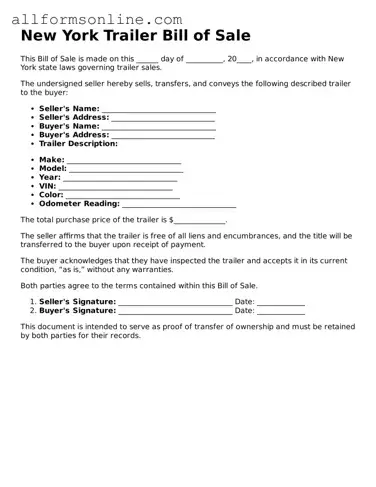 Attorney-Approved  Trailer Bill of Sale Form for New York