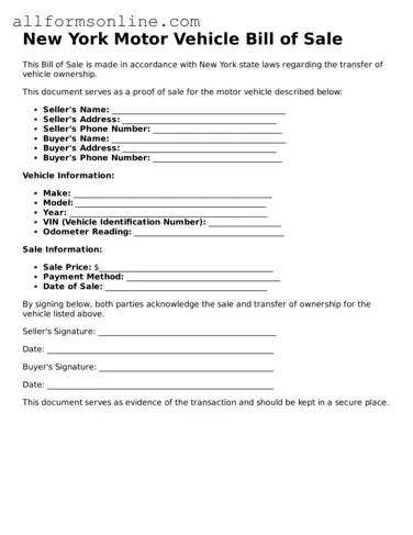 Attorney-Approved  Motor Vehicle Bill of Sale Form for New York