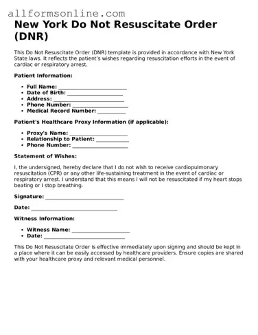 Attorney-Approved  Do Not Resuscitate Order Form for New York