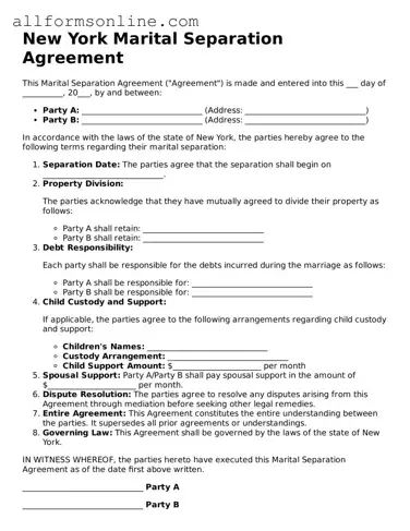 Attorney-Approved  Marital Separation Agreement Form for New York