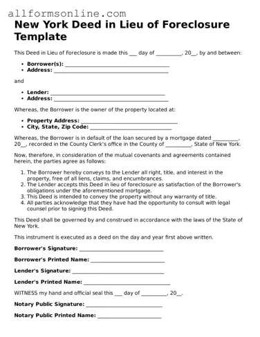 Attorney-Approved  Deed in Lieu of Foreclosure Form for New York