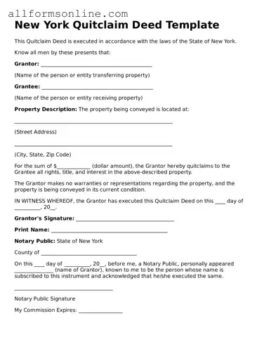 Attorney-Approved  Quitclaim Deed Form for New York