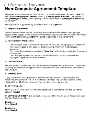 Blank Non-compete Agreement Form