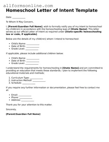 Blank Homeschool Letter of Intent Form
