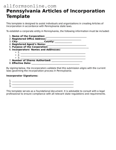 Attorney-Approved  Articles of Incorporation Form for Pennsylvania