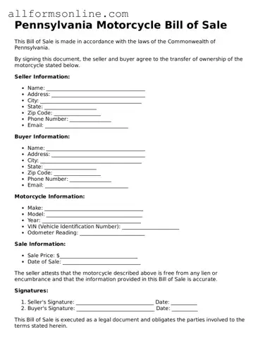 Attorney-Approved  Motorcycle Bill of Sale Form for Pennsylvania