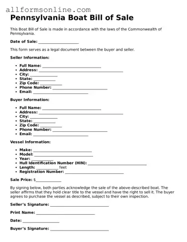 Attorney-Approved  Boat Bill of Sale Form for Pennsylvania
