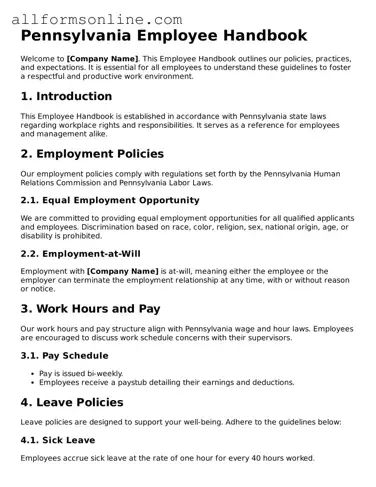 Attorney-Approved  Employee Handbook Form for Pennsylvania