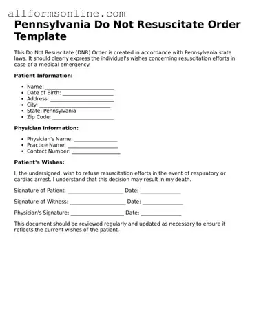 Attorney-Approved  Do Not Resuscitate Order Form for Pennsylvania
