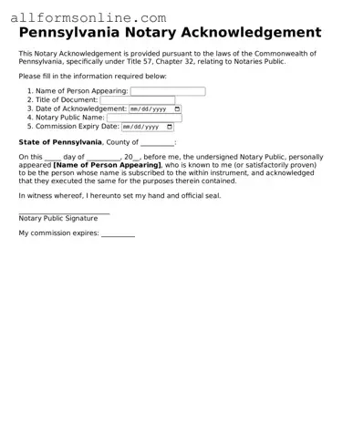 Attorney-Approved  Notary Acknowledgement Form for Pennsylvania