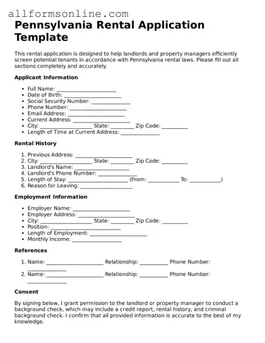 Attorney-Approved  Rental Application Form for Pennsylvania