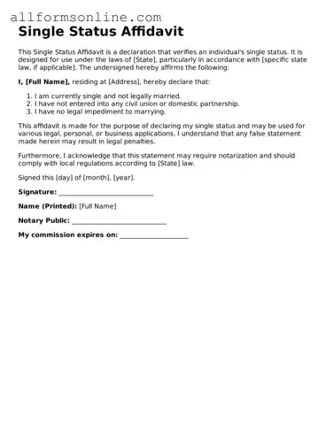 Blank Single Status Affidavit Form