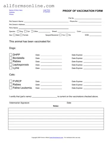 Free Proof Of Vaccination Dog PDF Form