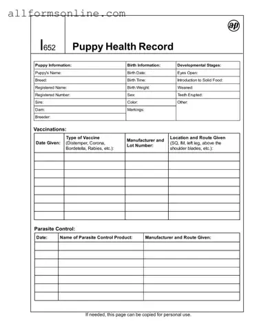 Free Puppy Health Record PDF Form