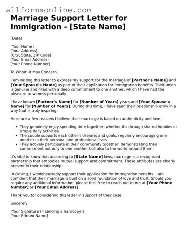 Blank Marriage Support Letter for Immigration Form