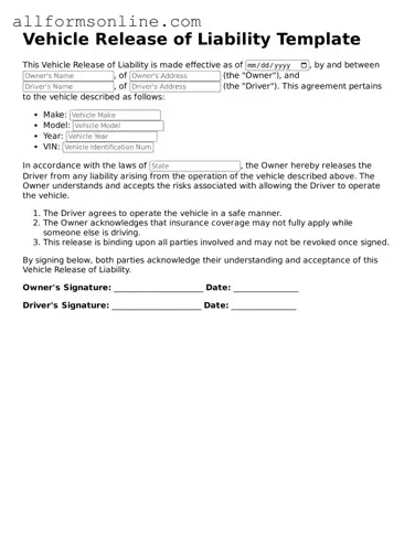 Blank Vehicle Release of Liability Form
