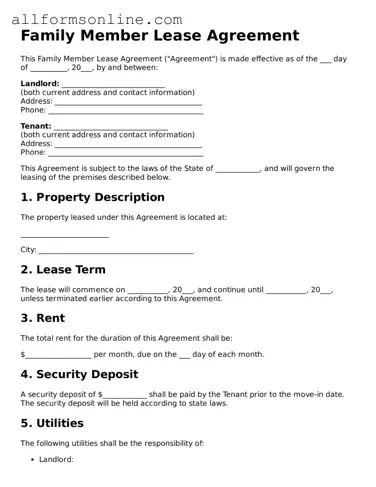 Blank Family Member Lease Agreement Form