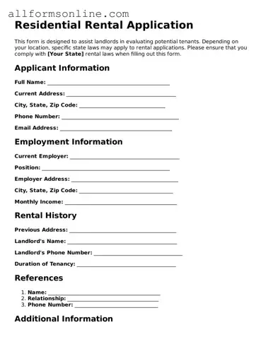 Blank Rental Application Form