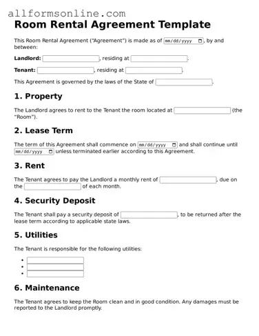 Blank Room Rental Agreement Form