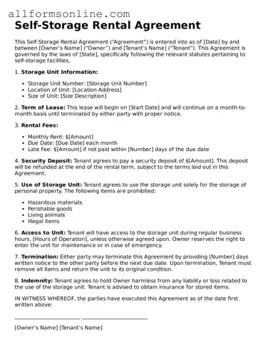 Blank Self-Storage Rental Agreement Form