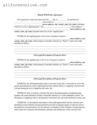 Free Shared Well Agreement PDF Form