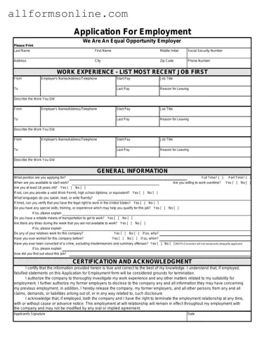 Free Spanish Application Employment PDF Form